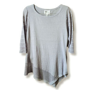 Women Gray Linen Knit Sweater Top M Lagenlook Casual Natural Coastal Beachy NEW